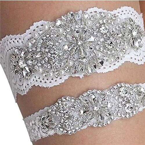 Garters For Bride Wedding Garter Set With Rhinestones Lace Bridal Accessory Leg Decoration