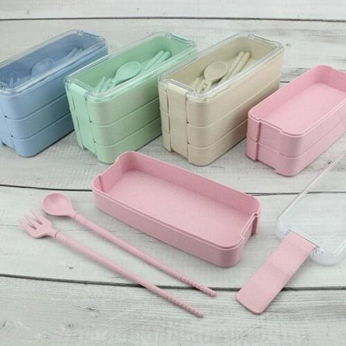 3 Layers Portable Lunch Box with Spoon Fork Sealed Bento Box Set Food Storage Container Food Container Kitchen Stoarge Organizer