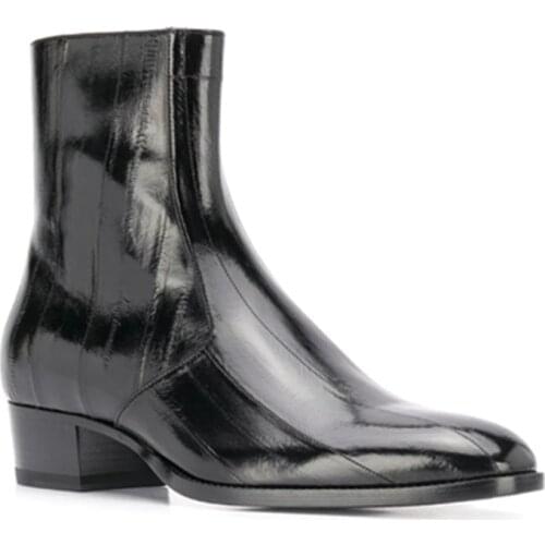 Dropship quality New SLIM Fit genuine leather men handmade Zipper men wedge Boots real picture chelsea boots