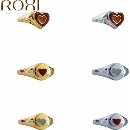 ROXI Copper Enamel Love Heart Rings For Women Couple Rings Adjustable Opening Ring Fashion Jewelry Accessories Best Gift Anillos