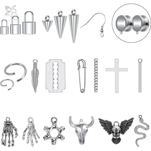 DIY Plugs and Tunnels Stainless Steel Ear gauges Dangling Pendant Skull Wing Snake Cross Ear plug tunnel DIY Hook Earrings Women