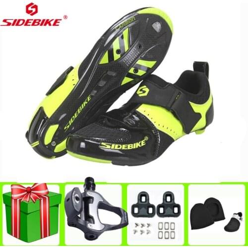 SIDEBIKE New Carbon Fiber Road Cycling Shoes Men Bike Racing Athletic Self-Locking Bicycle Breathable Ultralight Sneakers Women