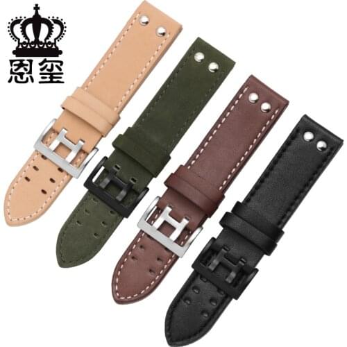 Genuine Leather watchband replacement leather strap Khaki Classic Jazz Seiko watch chain for Hamilton 20mm 22mm