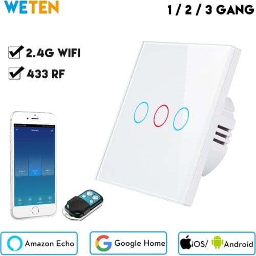 Smart Wifi Switch Touch Light Switch App 433 RF Voice Control Support Alexa Google Home 1 2 3 Gang EU UK 220V Glass Wifi Switch