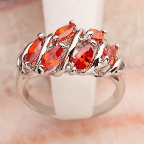 Unique Red Garnet 3*5mm Semi-precious Stone Silver Cool For Women Ring Q2229