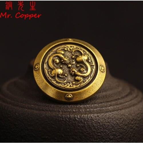 Vintage Handmade Leather Belt Decoration Buckle Brass Double Dragon Playing Bead Luggage Bag DIY Garment Rivet with Screw Buckle