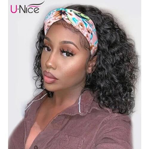 Unice Hair Headband Wig Human Hair Short Water Wave Bob Wig 10-14inch Short Brazilian Human Hair Wigs Affordable