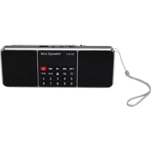 Y-618 Mini Fm Radio Digital Portable Dual 3W Stereo Speaker Mp3 Audio Player High Fidelity Sound Quality W/ 2 Inch Display Scree