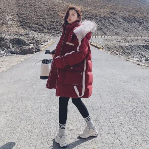 Jackets for Women 2021 Warm Raccoon Fur Collar Coats Famale Hooded Thicken Parkas Ladies Korean Overcoats Manteau Femme SQQ201