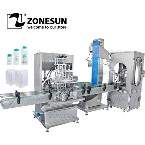 ZONESUN Automatic F-style Cream Lotion Paste Liquid Filling and Capping Machine With Cap Feeder Production Line