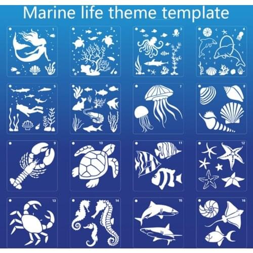 16 Pcs Marine Life Layering Templates for Stamping Scrapbooking Embossing Wall Painting School Projects DIY Crafts