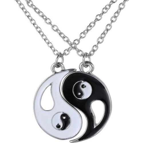 2PCS/SET Yin Yang Pendant Necklace Black White Couple Friend Friendship Jewelry Gifts