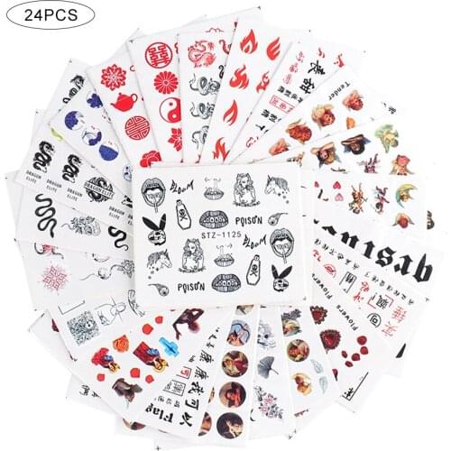 24PCS Set Water Transfer Nail Stickers 3D Dragon Snake Cupid Angel Eros Kanji Nail Art Sticker Decals Design Nail Art Decoration
