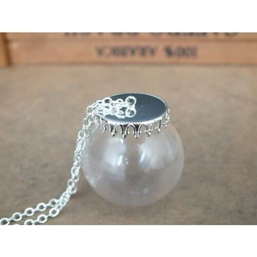 30x20mm Mini round ball glass globe silve tray set Transparent vial pendant,with chain,diy jewelry findings charm pendant