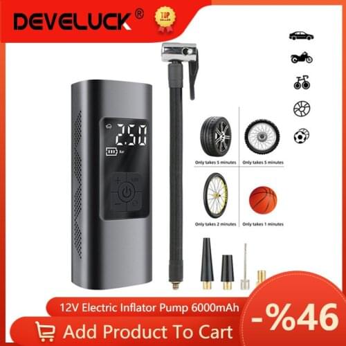 Car Tire Inflator Air Pump Compressor 6000mAh Bicycle LED Lights Wireless Auto Electric Pumping For Motorcycle Balloon Universal