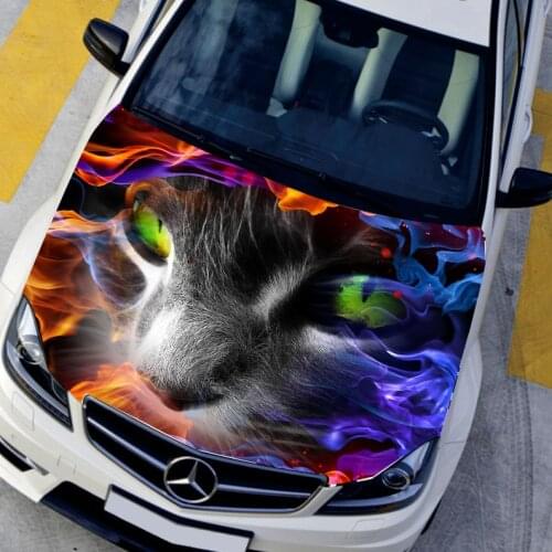 DIY Car styling HD inkjet In Flames Terror Specter Cat Hood stickers Waterproof hood Protective film Animal decals 135*150cm