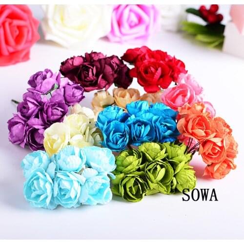 Free Shipping Size 2.5cm Head Multicolor Mulberry Paper Flower Bouquet/Wire Stem/ Scrapbooking Artificial Rose Flowers(72pcs)