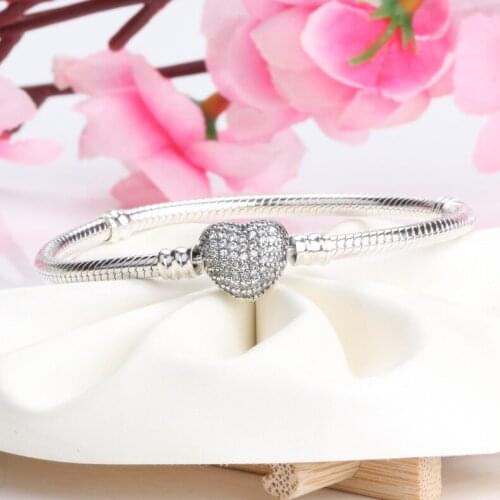 Authentic 100% 925 Sterling Silver Inlaid Heart-shaped Clasp Bracelet or Women Authentic Charm Jewelry Pulseira Gift