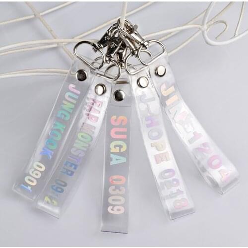 KPOP Transparent Keychain Laser Bangtan Boys Name Key Chains Kook V SUGA JIMIN JHOPE RM Key Ring Accessory