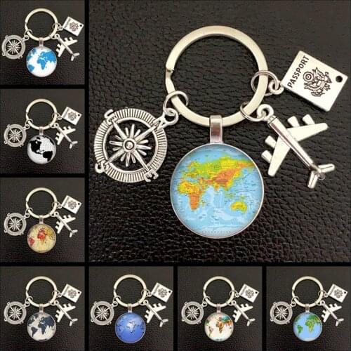 NEW Earth plane keychain pendant earth compass personality memorial key ring gift for travel lovers