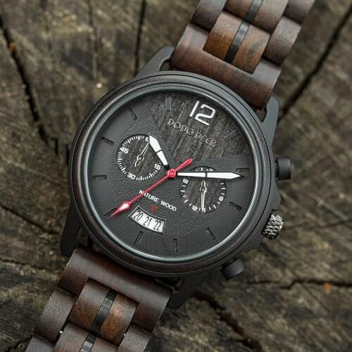 DODO DEER Men Watches Fashion Classic Ebony Wooden Quartz Wristwatch for Male Auto Date Calendar Gift to Him Dropshipping