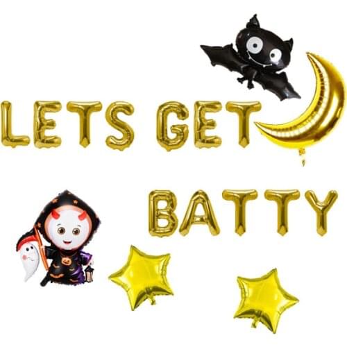 Lets Get Batty Banner Mylar Foil Balloon Black Halloween Party Decoration Bat Ghost Balloons