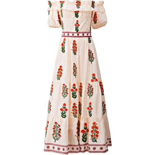 DIDABOLE Designer New WomenS Summer New High-Quality Gorgeous Flower Embroidery Fashion Elegant Party Casual Off Shoulder Dress