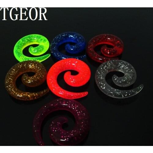 Hot piercing body jewelry ear expander Charm 1 pair gauges colors glitter spiral acrylic ear taper free shipping