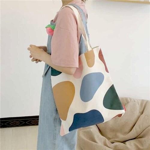 2021 Womens Canvas Shopper Bag Female Shoulder Bag Girl Handbag Shopping Wallet Wholesale Reusable Simple Student Book Tote Bag