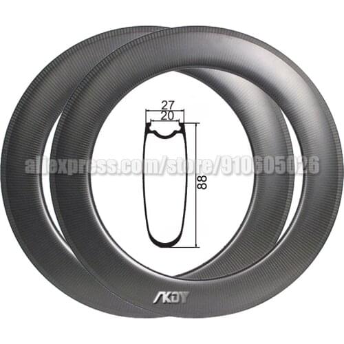 Carbon Road Racing Bike Wheels 88mm Tubeless Racing Bicycle Rims 27mm Wide Rim 700c Cycle Rim