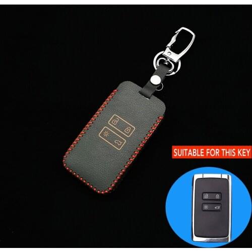 Leather Car Key Case Cover For Renault Koleos Kadjar Keychain Holder Protector Wallet 4-Button Smart Remote Control Box SHELL
