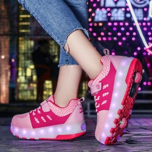 2021 Size 28-40 Roller Skate Shoes for Kids Boy Girl LED USB Wheels Sneakers with On Wheels Children Boys Girls Roller Sneakers