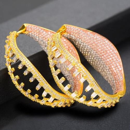 LARRAURI Luxury Braid Geometry Cubic Zircon Super Party Big Hoop Earrings For Women Wedding Fashion Jewelry Trendy Hoop Earring