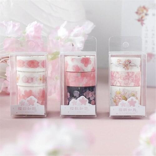 3pcs/box Cherry Blossom Washi Tape DIY Hand Account Scrapbook Decoration Masking Tape Kawaii Stationery Gift Tag Seal