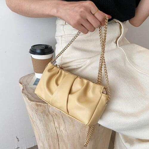 SWDF Folds Design Small Soft PU Leather Shoulder Bags for Women 2021 Summer Travel Simple Handbag Brand Luxury Crossbody Purses