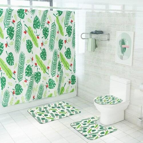 Cilected INS Small Fresh Leaf Flower Shower Curtain Toilet Floor Mats Bathroom Curtain Partition Curtain Non-Slip Carpet Decor