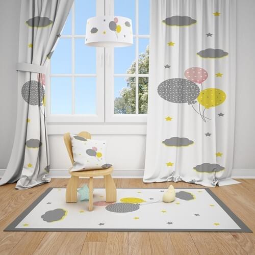 Mekta Home Balloon and Cloud Pattern Child and Baby Room Backdrop Curtain 2 Wing MKT-162