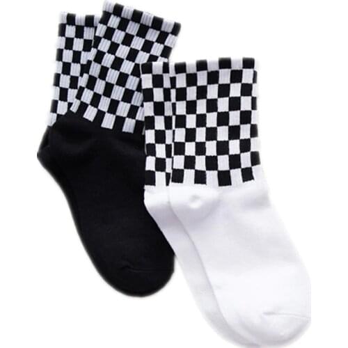 Fashion Check Socks Korea Harajuku Street Fashion Women Skateboard Socks Hip Hop Geometric Checkerboard Hip Hop Socks for Girls
