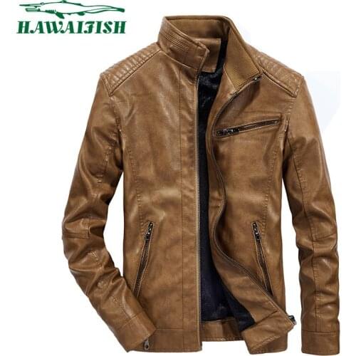 Hawaifish brand mens leather jacket autumn and winter casual hot sale leather clothes slim fit thin simple stand collar coat