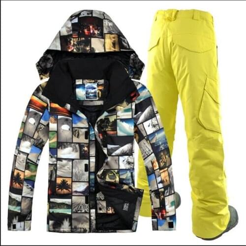 Outdoor Leisure Sport Male Waterproof Ski Suit GSOU SNOW Winter Ski Jacket+Ski Pants Mens Double Board Snowboard Suit