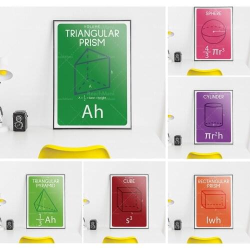 Ensemble d'affiches VOLUME FORMULAS, 8 affiches, formes géométriques, affiches d'éducation des enfants, art mural en classe, imp