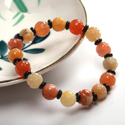 Natural Multicolor Lotus Jade Beads 12mm Bracelet Adjustable Elastic Bangle Charm Jewellery Fashion Hand-Carved Amulet Gifts