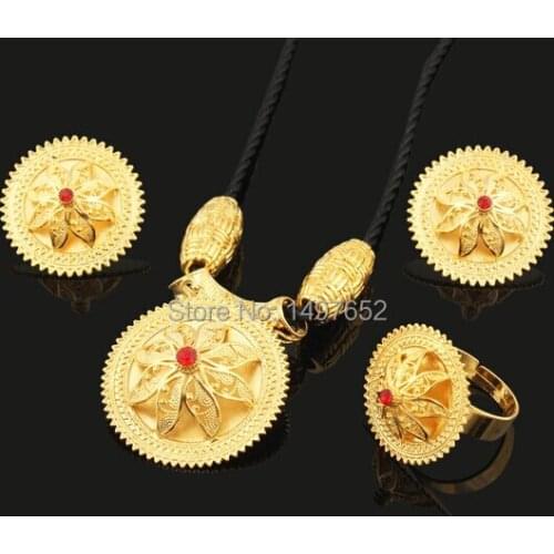 Newest Ethiopia Jewelry set Pendant/Rope/Earrings/Ring . Gold Color Habesha Bridal Jewelry Christmas gifts