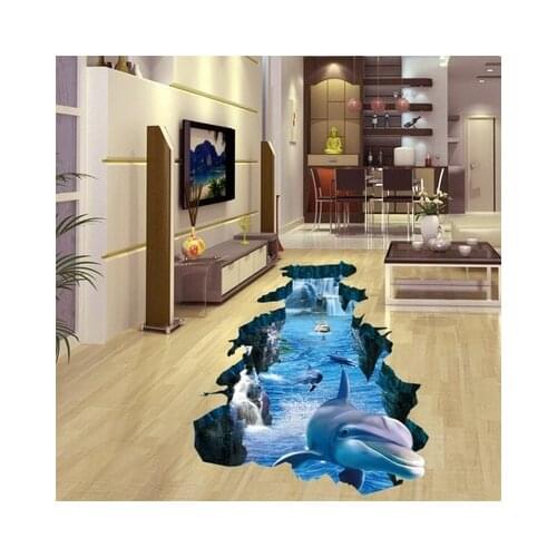 New 3D Wall Stickers Dolphin Broken Wall Visual Antiskid Living Room Bedroom Floor Stickers Home Office Decor Teenager Wallpaper