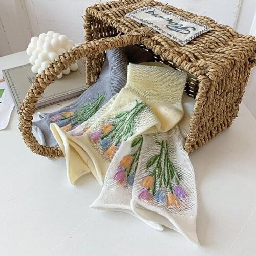 New Summer Lace Mesh Frilly Socks Untra-thin Hollow Out Fishnet Sock Japanese Korean Cozy Cotton Cute Flower Jacquard Cool Socks
