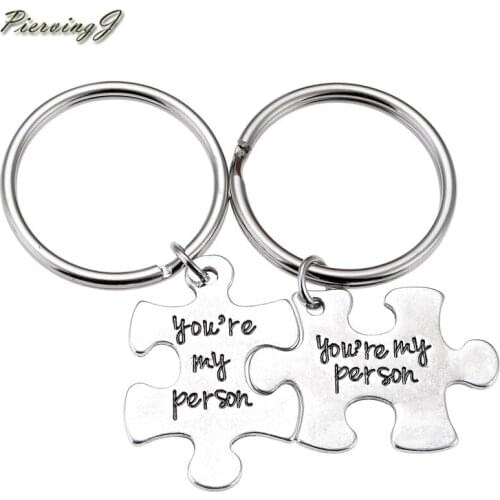 PiercingJ "you're my person"Puzzle Alloy Keychain Jewelry For Girlfriend- Valentines Day Best Friend Gift 1Pair / Set