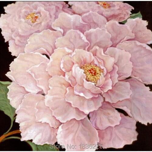2019 Popular Selling Two Panels Skilled Artists Handmade Peony Flower Oil Painting on Canvas for Living Room Wall Decorative Art