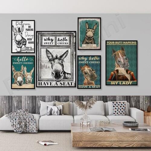 Horse bathroom poster, funny donkey why hello sweet cheeks have seat poster, horse lover gift, bathroom wall art, farmhouse bath