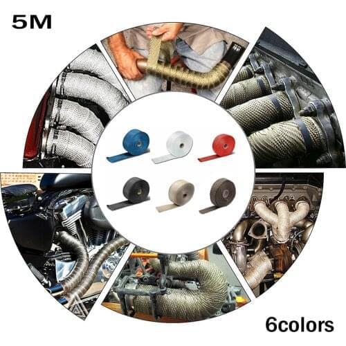 New 2.5CM 5M Roll Fiberglass Exhaust Header Pipe Heat Wrap Tape + 4 Ties Kit Hot