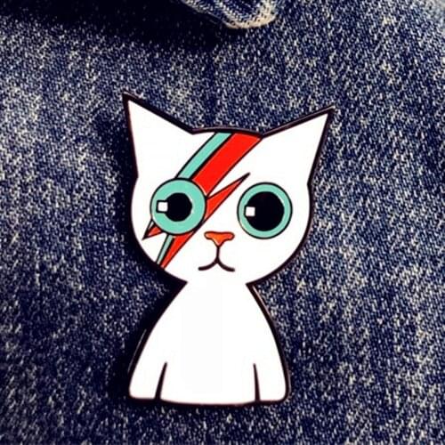 Super Rock Star David Bowie Cat Enamel Brooch Pin Backpack Hat Bag Lapel Pins Badges Women Mens Fashion Jewelry Accessories